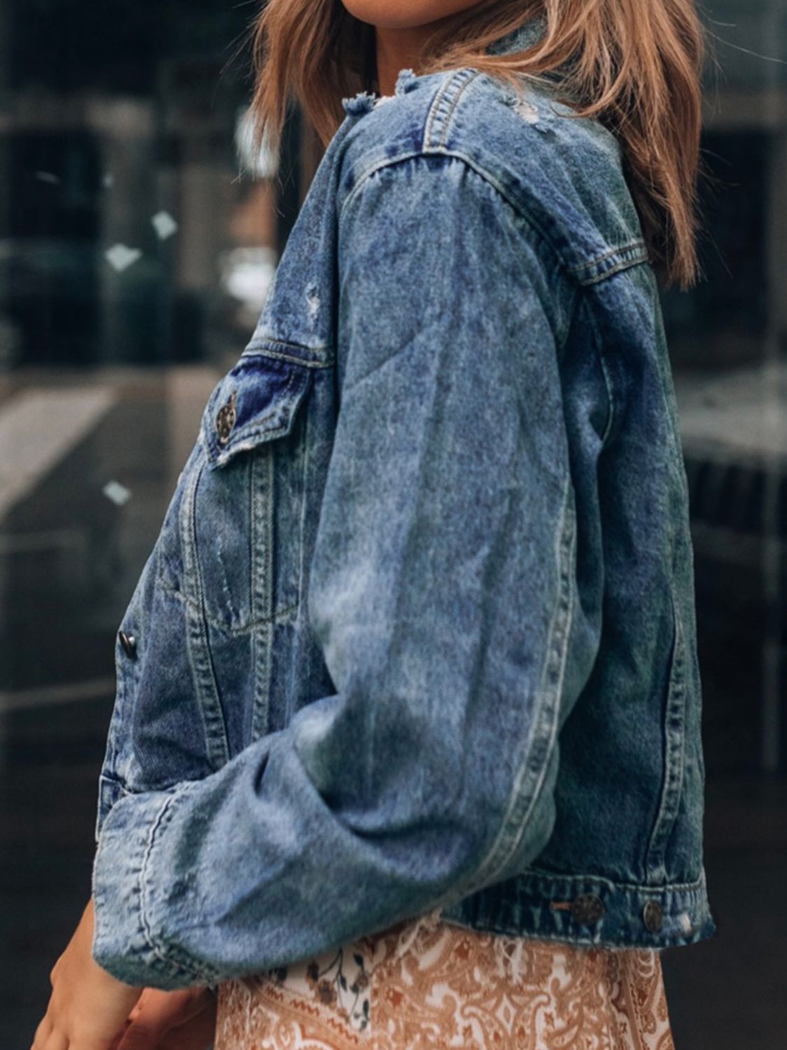 Aleissa Button Up Collared Neck Distressed Denim 🧥