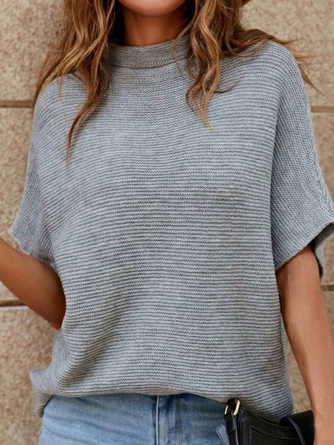 Anastasia Mock Neck Short Sleeve Sweater