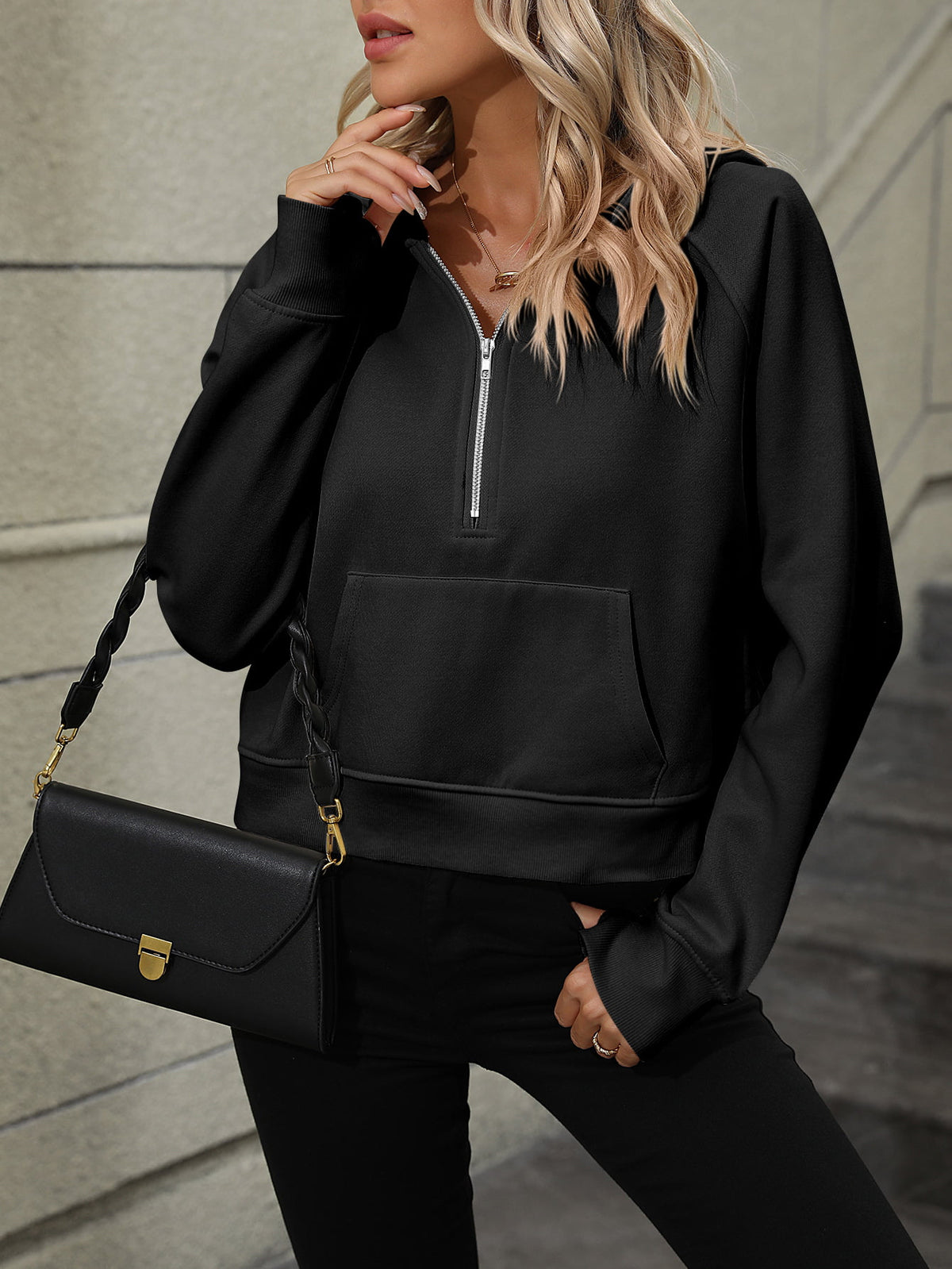 Zayla Raglan Sleeve Zip-Up Hoodie with Pocket