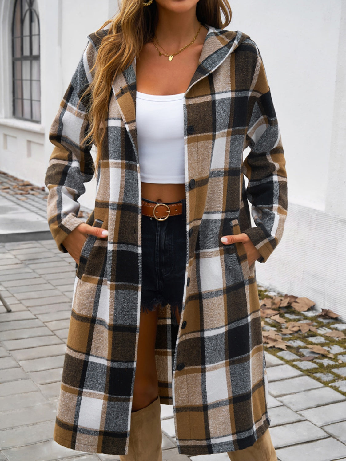 Morgan Plaid Hooded Coat In Multi Colors