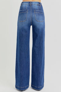 High Rise Wide Leg Jeans with Slanted Pockets