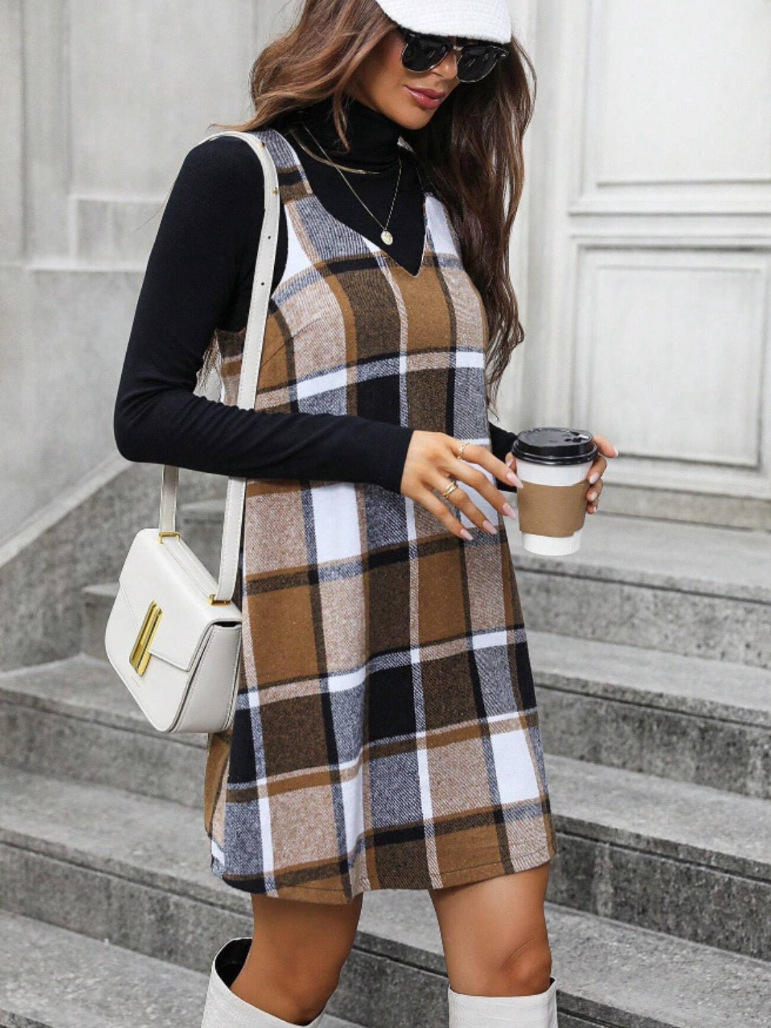 Harper Plaid V-Neck Wide Strap Dress