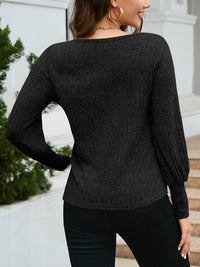 Arya Ribbed Lantern Sleeve Knit Top In Multi Colors