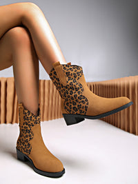 Angela Leopard Suede Block Heel Boots