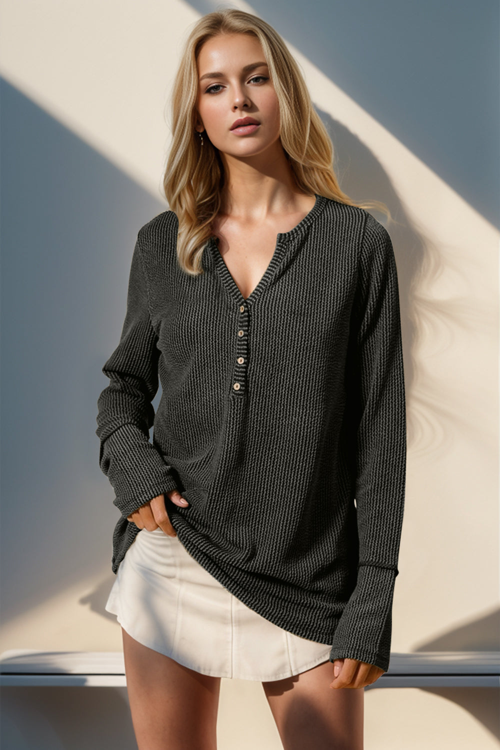 Notched Thumbhole Long Sleeve Tee