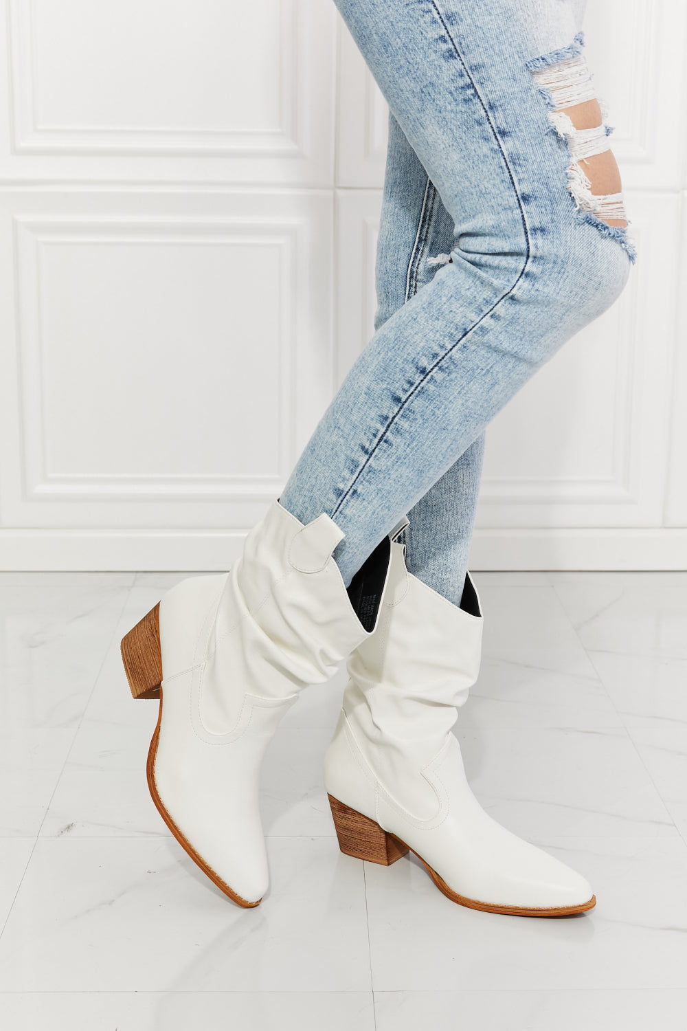 Addison Scrunch Cowboy Boots in White