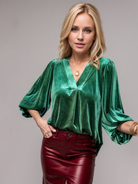 V-Neck Three-Quarter Sleeve Blouse In Multi Colors