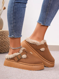 Thermal Fuzzy Buckle Platform Slippers In Multi Colors