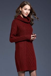 Woven Right Full Size Mixed Knit Cowl Neck Dropped Shoulder Sweater Dress In Multi Colors