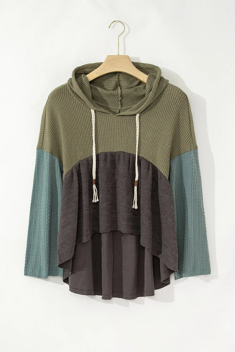 Anna High-Low Color Block Hooded Top