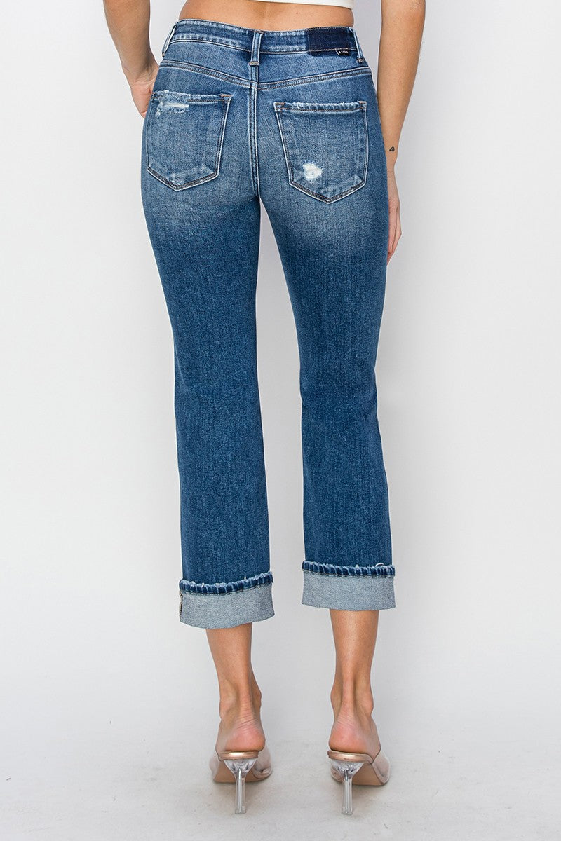 Charlee Cuffed Ankle Distressed Straight Jeans