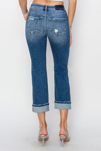 Charlee Cuffed Ankle Distressed Straight Jeans