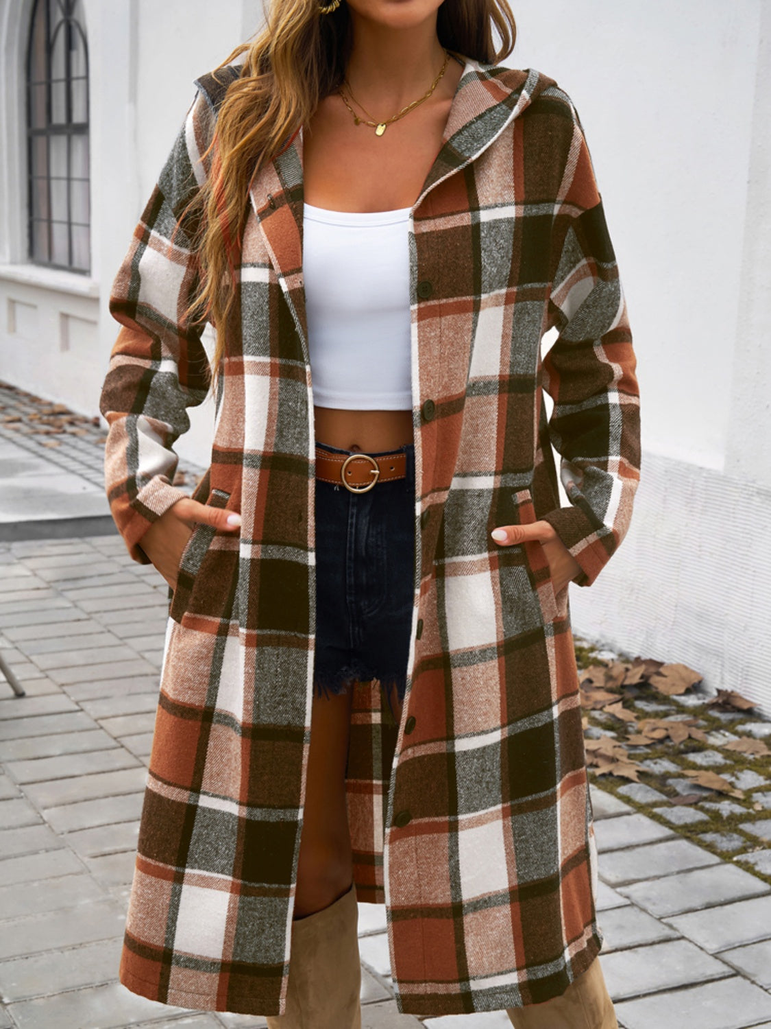 Morgan Plaid Hooded Coat In Multi Colors