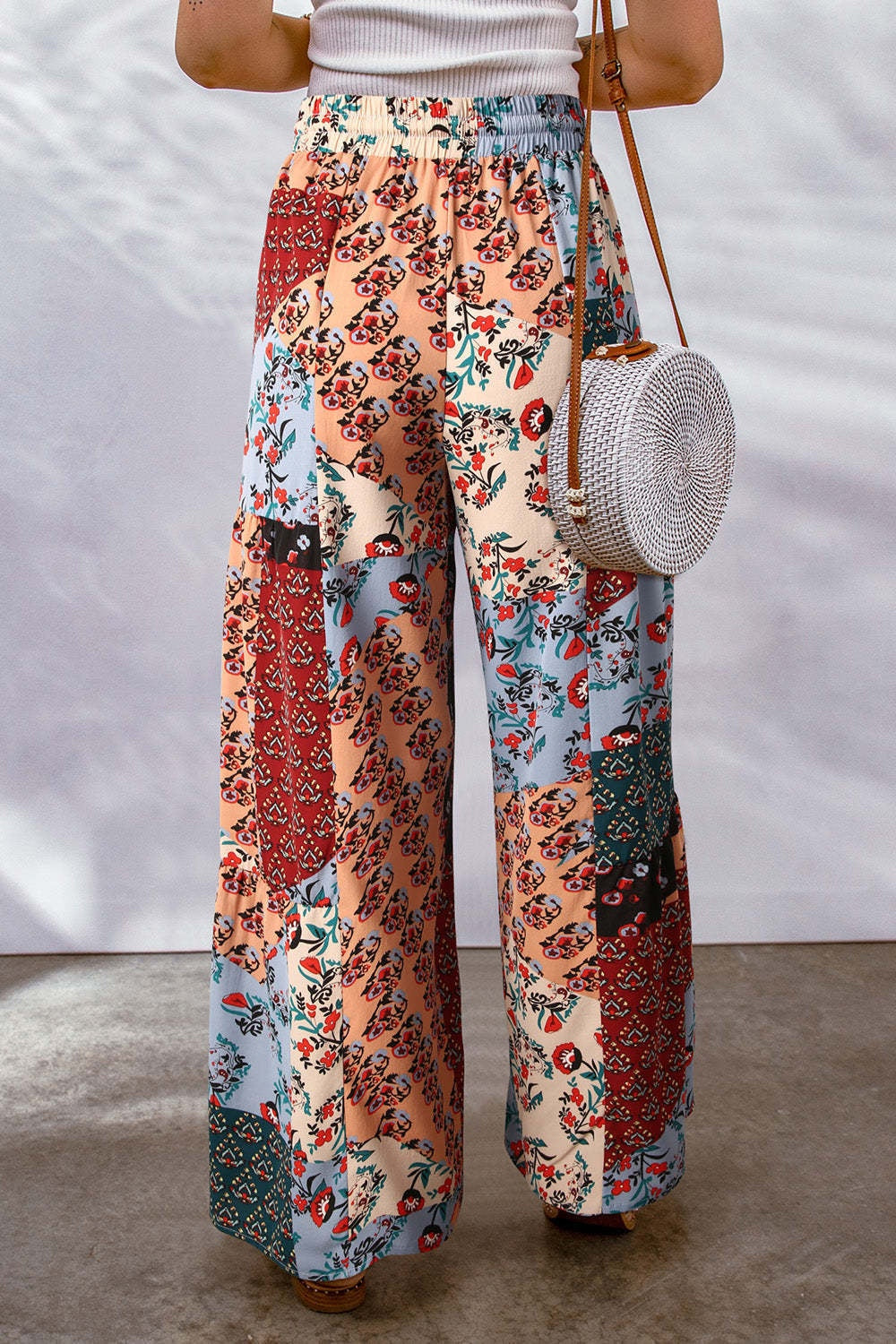 Gabriella Drawstring Wide Leg Pants In Multi Prints