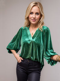 V-Neck Three-Quarter Sleeve Blouse In Multi Colors