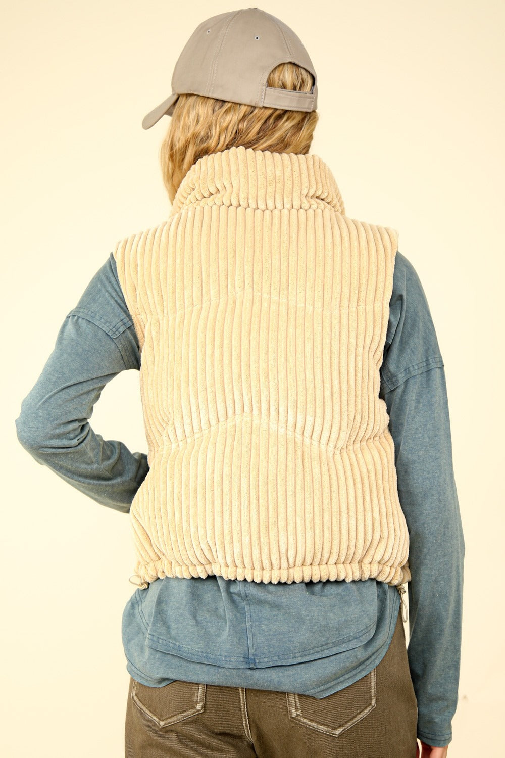 Bailey Zip Up Padded Corduroy Puffer Vest In Cream