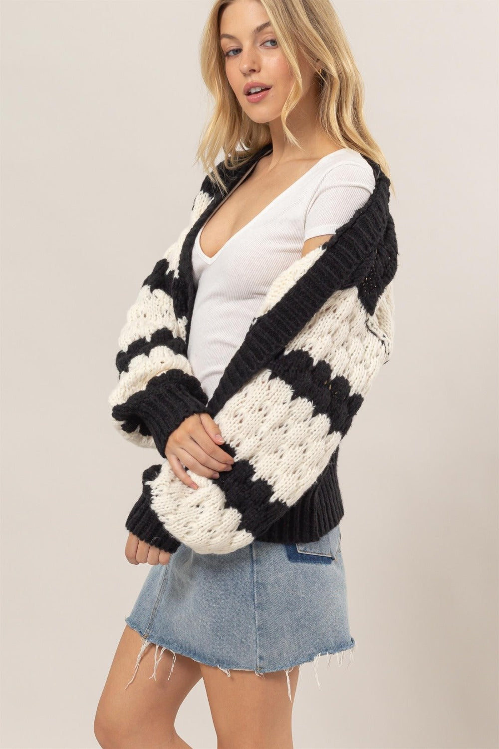 Nova Scallop Striped Open Front Sweater Cardigan