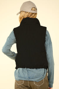 Bailey Zip Up Padded Corduroy Puffer Vest In Black