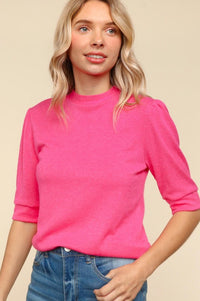 Haptics Tied Back Mock Neck Half Sleeve Knit Top