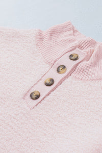 Button Detail Mock Neck Long Sleeve Sweater