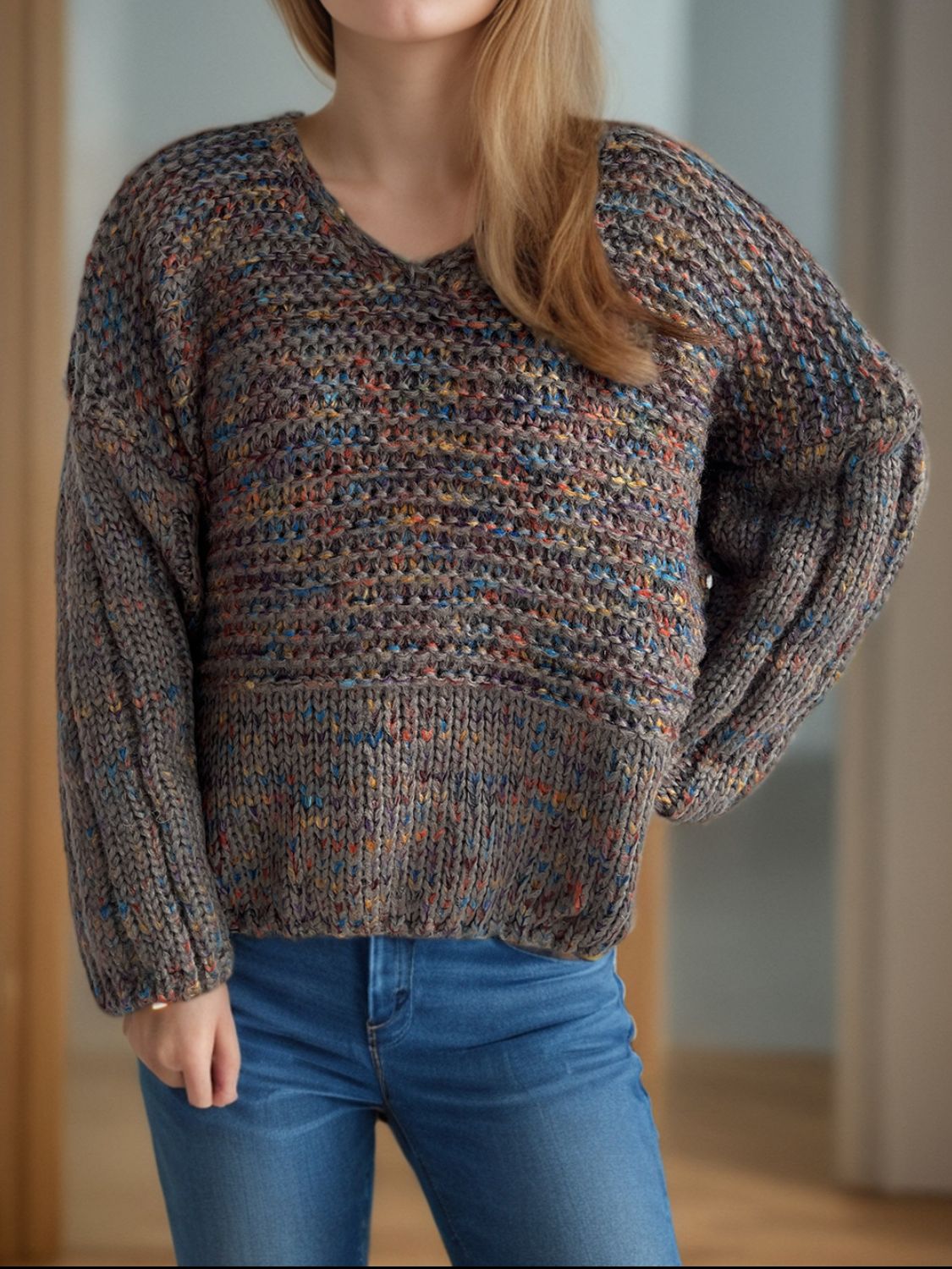 Josie Dropped Shoulder Sweater In Multi Colors