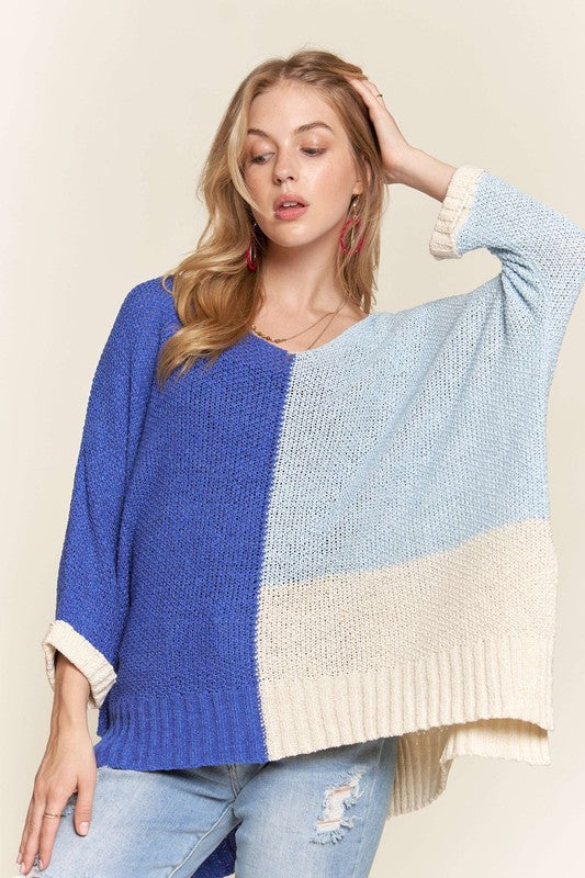 Side Slit Color Block Long Sleeve Sweater