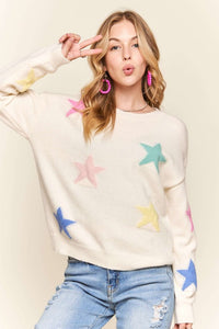 Stars Pattern Round Neck Drop Shoulder Sweater