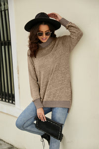 Heathered Slit High-Low Long Sleeve Top In multi Colors