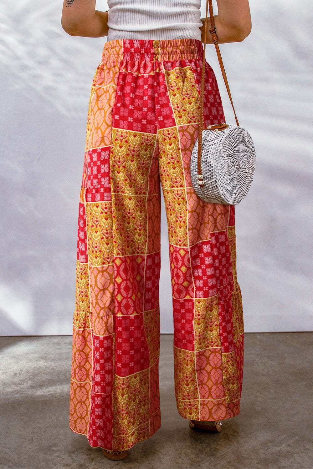 Gabriella Drawstring Wide Leg Pants In Multi Prints