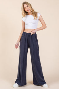 Elastic Waist Wide Leg Pants with Pockets