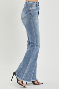 High Waist Raw Hem Flare Jeans