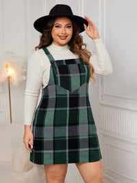 Leah Plus Size Plaid Wide Strap Overall Dress In Multi Colors