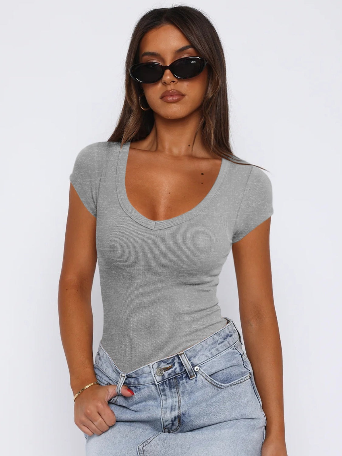 Olivia Scoop Neck Cap Sleeve Top