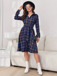 Alyssa Plaid Tie Waist Long Sleeve Dress