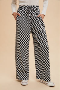 Drawstring Checkered Wide Leg Pants