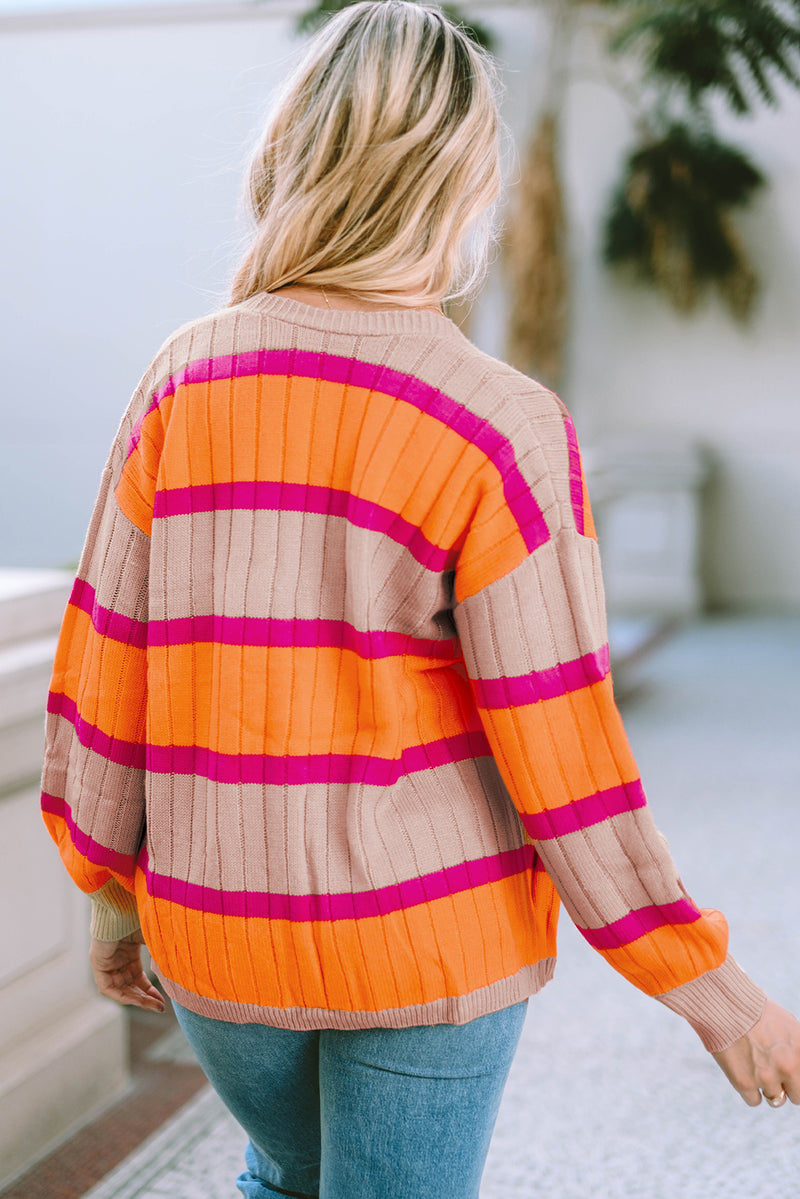 Everly Ribbed Striped Open Front Cardigan in Multi Colors