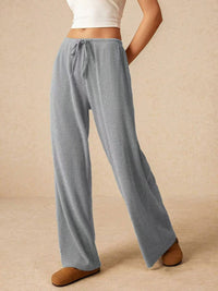 Ribbed Drawstring Wide Leg Pants In Multi Colors