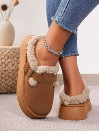 Thermal Fuzzy Buckle Platform Slippers In Multi Colors