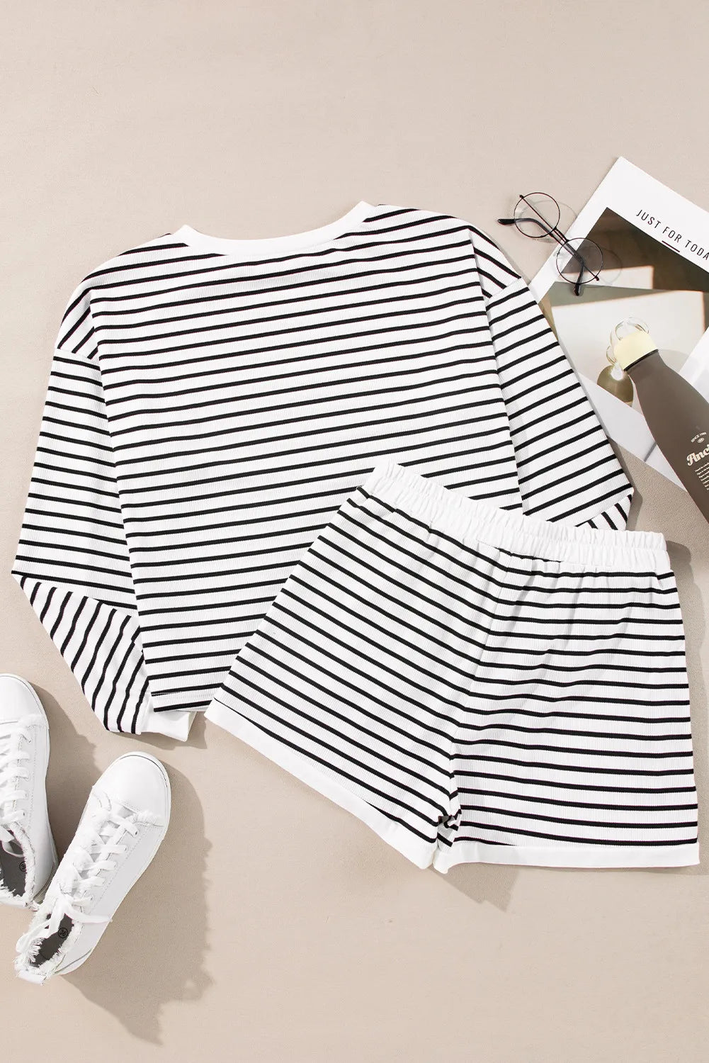 Allison Striped Lounge Top and Shorts Set