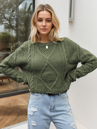 Cable-Knit Dropped Shoulder Sweater In Multi Colors