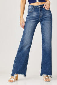 Oaklynn High Rise Frayed Hem Wide Leg Jeans