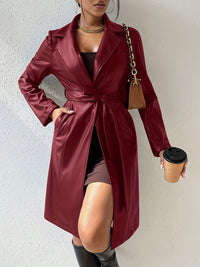 Tied PU Leather Trench Coat In Multi Colors