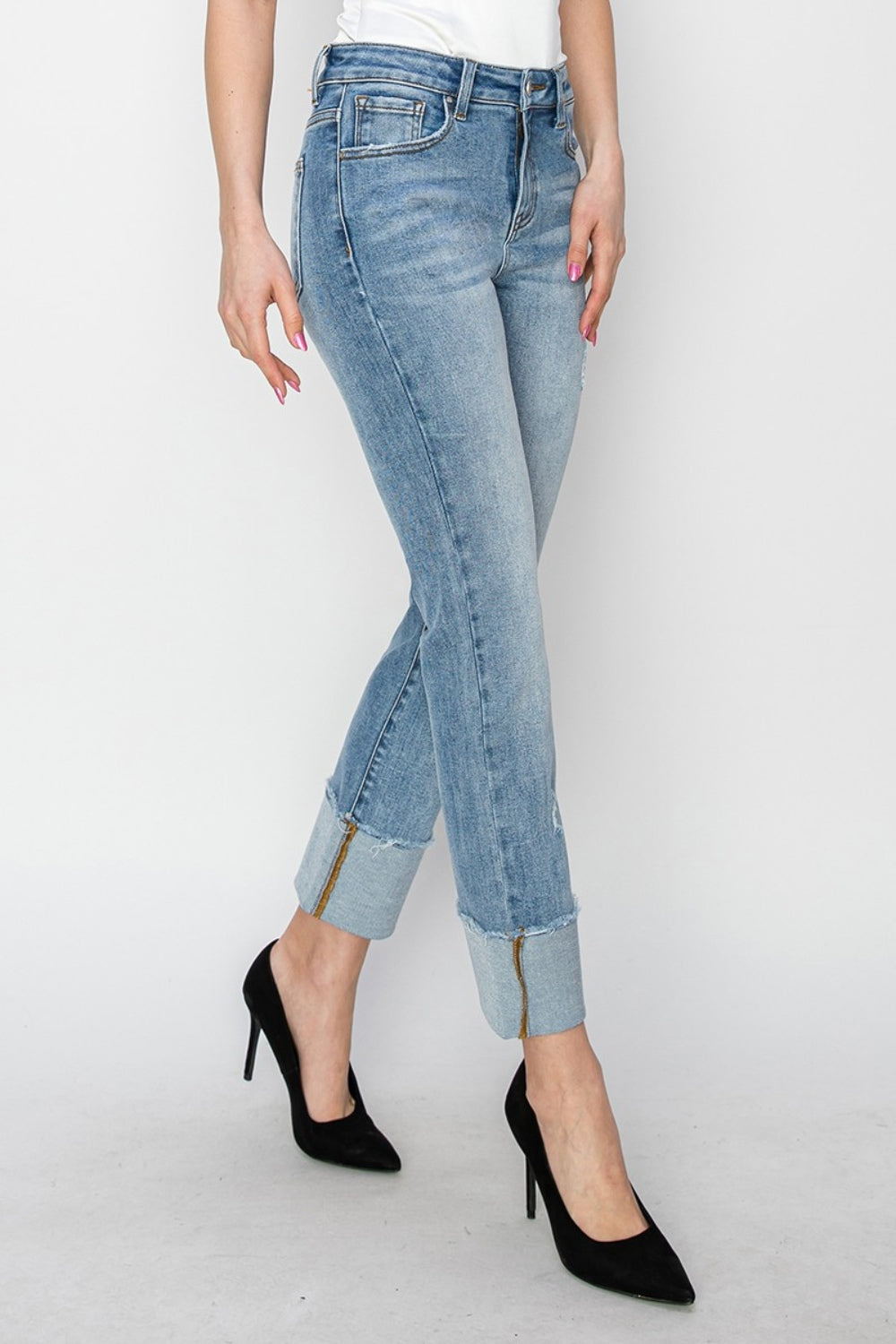 Risen Sloane High Rise Cuffed Slim Straight Jeans