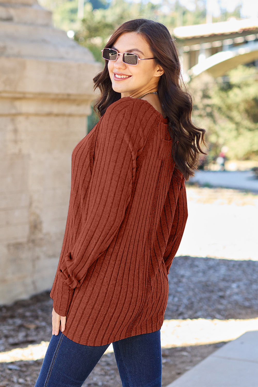 Ribbed Round Neck Knit Top In Multi Colors