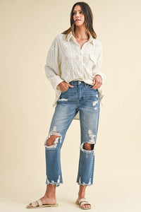 Katy Distressed Raw Hem Cropped Jeans