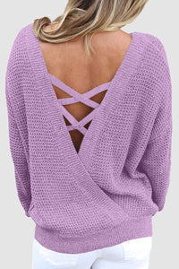 Crisscross Back Boat Neck Sweater In Multi Colors