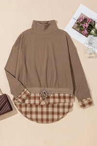 Hadley Drawstring Plaid Turtleneck Top