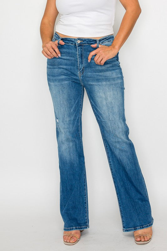 bytos Full Size Distressed High Rise Jeans with Pockets