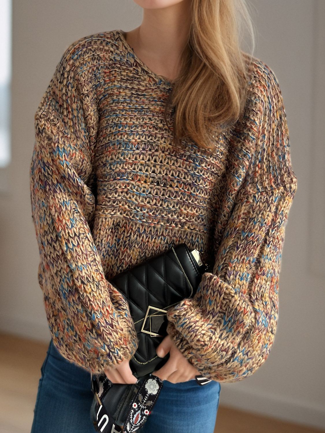 Josie Dropped Shoulder Sweater In Multi Colors