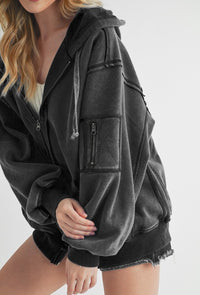 Mandy Exposed Seam Zip Up Drawstring Hooded Jacket